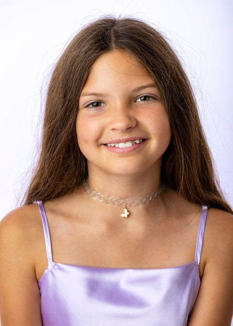 The Dusty Blue Chloe Choker with 18K Gold Plated Charm