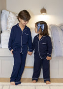 The Moonlit Navy Henry Pajama in a deep, soft navy inspired by clear night skies.
